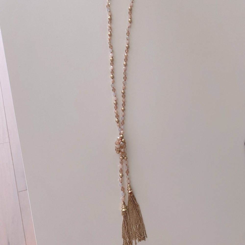 Francesca’s gold and pink beaded necklace w/tassel